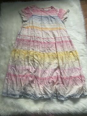 Anthropologie Pastel Striped Tiered Dress - Pink, Yellow, Blue, Cream